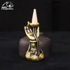 Latão Puro Folha de Lótus Lótus Incensário de Refluxo Ornamentos Cobre Sólido Mão de Buda Lótus Guanyin Suporte para Incensário Porta Incenso Animal de Cobre para Chá