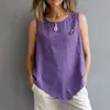 Amazon ropa de verano nueva transfronteriza europea y americana para mujer cuello redondo holgada casual irregular botón color sólido camiseta de algodón y lino