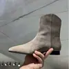 Botas Martin Estilo Coreano Retrô Fosco de Couro Bico Fino Salto Grosso Emagrecedor Botas de Salto Baixo Botas de Cano Curto Botas de Cowboy Ocidental