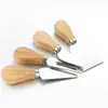 Caja Redonda Personalizada de Madera de Haya Set de Cuatro Piezas: Cuchillo para Queso con Mango de Madera de Acero Inoxidable, Cuchillo y Tenedor para Pizza, Mini Cuchillo para Queso