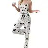 Conjunto de Dos Piezas con Estampado de Corazones Nuevo Transfronterizo: Camisola y Pantalones Largos, Casual, Cómodo, Canalé Elástico, Ajuste Delgado, Ropa Exterior, Ropa de Casa