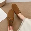 Mocassins Elegantes Estilo Old Money Slip-on Sapatos de Algodão Femininos Inverno 2026 Sem Mules Sola Reta Veludo Adicionado Tira de Couro Retrô