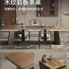 Mesa de Té y Juego de Sillas de Pizarra con Veta de Madera de Nogal para Uso Doméstico, Mesa de Té Estilo Chino Nuevo, Mesa de Café para Oficina, Sensación de Lujo Ligero y Gama Alta