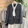 2026 Primavera e Outono Novo Estilo Coreano Solto Patchwork Bolinhas Design de Lenço Blazer Elegante Versátil