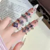 Anel Aberto Minimalista de Luxo Leve Colorido Diamante Rosa Roxo Coração Borboleta Estilo Doce Sonhador Fresco para Mulheres Anel Empilhável de Alta Qualidade