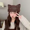 2025 Boina de Cuero con Orejas de Gato para Mujer Estilo Coreano Dulce Versátil Pico de Pato Sombrero Octagonal Moda Boina de Pintor Newsboy