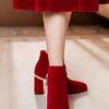 Nuevos Zapatos de Boda 2025 para Mujer, Zapatos de Boda Nupciales de Tacón Grueso, Botas, Vestido de Boda Traje Rojo Xiuhe, Botines de Tacón Medio y Alto de Dos Usos