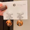 Brincos Redondos Duplo C Estampa de Leopardo Resina Zircônia Estilo de Luxo Leve Agulha de Prata Personalidade Retro Europeia e Americana Moda Brincos de Alta Qualidade