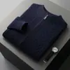 Suéter masculino de cashmere para outono e inverno, cardigã com zíper, gola semi-alta, suéter espessado, suéter de lã tricotado liso, jaqueta casual, moderno