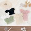 2026 Verano Nuevo Estilo Bebé Ins Versátil Estilo Coreano Cuello Redondo Mangas Volantes Top Camisa de Muñeca Camiseta de Canalé Color Sólido Set