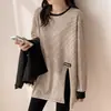 Diseño único, estilo nicho, camisa base a rayas con abertura para mujer, sudadera holgada de otoño, camiseta de manga larga distintiva, top para mujer