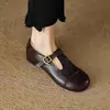 Zapatos planos versátiles de punta redonda y perfil bajo para mujer, zapatos Mary Jane cálidos de invierno con tira en T