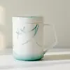 Taza de Cerámica Moji con Orquídea Pintada a Mano Taza para Té con Filtro Taza de Oficina con Tapa Taza Interior para Té Taza Personal