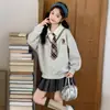 Sudadera de Bloques de Color de Manga Larga para Niñas, Primavera y Otoño, Falsa Dos Piezas, Nuevo Modelo 2026 para Niños Mayores, Top Estilo Academia con Cuello Solapa