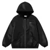 Ropa para Hombre Estilo Retro Americano Chaqueta de Algodón Integrada de Cuero y Piel Estilo Motociclista con Forro Grueso de Polar y Piel PU, Abrigo Cálido con Capucha