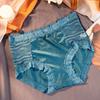 Ropa interior nueva de talle medio para mujer de lujo ligero satén seda de hielo sin costuras encaje abdominal levanta glúteos algodón entrepierna transpirable calzones para mujer