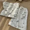 Pijama de algodón nube de verano nuevo y moderno para mujer, corte holgado, cuello redondo, manga corta, conjunto de shorts, adecuado para usar afuera como ropa de casa en verano