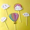 Color Globo Aerostático Niños Estrellas Cara Sonriente Nubes Escena Arcoíris Pastel de Cumpleaños Tarjeta Enchufable Mesa de Postres Enchufable