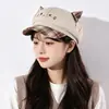 Boina Cuadros con Orejas de Gato Lindas Estilo Japonés para Mujer, Nueva Gorra Newsboy Versátil de Primavera y Otoño Que Hace que la Cara Parezca Más Pequeña