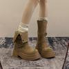 Botas de Combate Estilo Británico Tacón Grueso Suela Gruesa para Mujer Cyber Celebérrimo Retro 2024 Nueva Moda Aspecto Delgado Botas de Media Caña con Aumento