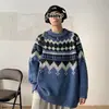 Suéter masculino folgado estilo Hong Kong, jaqueta de tricô estilosa de marca da moda, roupa de outono masculina, versão coreana, tricô retrô versátil