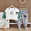 Conjunto de três peças para bebês, conjunto de beisebol infantil primavera e outono 2025, novo, tamanho pequeno e médio, com desenho de urso nas costas, letras para bebês