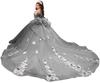 Vestido de Noiva de Renda Off-shoulder com Cauda Vestido de Festa de Aniversário Cerimônia Adulto Vestido de Princesa Vestido Floral Tridimensional