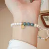 Pulsera de perlas naturales de temperamento de marea nacional pulsera de jade de agua azul personalidad de nicho joyería de alta gama de moda venta al por mayor