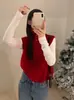 Suéter de Gola Alta sem Mangas em Camadas Estilo Francês para Mulheres, Novo Estilo Outono e Inverno, Colete Tricotado Estilo Preguiçoso