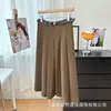 Saia Lã Elegante Cintura Alta Slim Inverno Feminina Casual Solta Versátil Comprimento Médio Plissada com Cinto