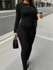 Conjunto de duas peças europeu e americano transfronteiriço Amazon outono/inverno novo top feminino de manga longa slim-fit e calça de perna afunilada