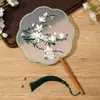 Leque infantil bordado frente e verso estilo tradicional, leque de dança de verão com borlas, leque para traje antigo feminino Hanfu cheongsam