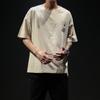 Camiseta de Lino de Manga Corta para Hombre 2021 Verano Nueva Moda Bordada Estilo Chino para Hombre Top Holgado de Algodón Lino