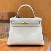 Piel de Vaca de Togo Hilo de Cera Cosido a Mano Costura Interior Bolso Clásico Kelly Platino Bolso de Hombro Cruzado para Mujer 28cm