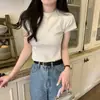 Transfronterizo una generación de cabello verano hombro con algodón color sólido interior delgado Joker pequeño camiseta de manga corta top para mujer