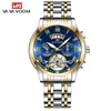 Va Va Voom/2453 Reloj de Acero Inoxidable Tourbillon No Automático Mecánico de Negocios Reloj Luminoso Impermeable para Hombres
