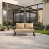 Fabricante directo, suministro mayorista en stock de arte de hierro para patio terraza moderno, sofá exterior a prueba de óxido, juego de mesa de centro y sillas de ocio
