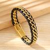 Pulsera de cuero de doble cadena geométrica más vendida transfronteriza de Europa y Estados Unidos, pulsera con hebilla magnética de acero inoxidable tejida a mano para hombres