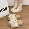 Chinelos de algodão chinelos peludos da moda para mulheres uso externo filhote de cachorro de desenho animado uma tira bico aberto sola grossa fofo inverno pelúcia estilo feminino