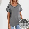 Camiseta de Manga Corta con Cuello en V Retorcido Bicolor de Moda Nueva para Mujer, Transfronteriza Europea y Americana, Amazon, Primavera/Verano 2026