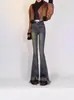Jeans Flare Vintage de Cintura Alta para Mulheres, Novo Estilo Primavera/Verão 2024, Calça Flare com Franjas Elástica Modeladora Petite