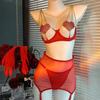 Conjunto de Lencería Sexy con Encaje de Malla y Diseño Calado en Rojo