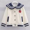 Ropa de primavera y otoño para niñas, abrigo de cuello azul marino, nuevo traje de béisbol universitario de estilo occidental para niños, cárdigan informal de moda para niños grandes