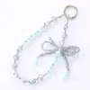 Novo Pingente de Chaveiro de Celular Curto com Pérolas, Cristal Estéreo Duplo Laço, Chaveiro de Carro, Enfeites Pendurados DIY