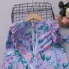 Traje de baño de una pieza para niña estilo nuevo 2026, color lavanda, para usar en verano, para niños pequeños y medianos, con protección solar floral, secado rápido, de manga larga