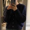 Otoño e invierno 2024 Nueva Corea del Sur Dongdaemun Casual Mao Mao Cuello redondo Suave Cero Tejido Suéter Chaqueta Cárdigan Moda Mujer