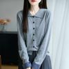 Cardigan de Tricô Gola Lapela Lã Fina Outono Novo 25 Anos Manga Longa Punho Feminino Design de Combinação de Cores Xadrez Top