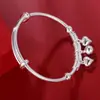Pulsera de Plata Pura 9999 en Forma de Corazón para Niños Mayores, Pulsera de Plata Pura con Cascabel de Corazón 2026 para Niñas Pequeñas