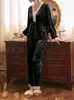 Pijama de terciopelo dorado nuevo para otoño e invierno, transfronterizo europeo y americano, conjunto de dos piezas de manga larga y pantalón largo, conjunto de ropa para casa de terciopelo con encaje para mujer