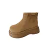 Botas curtas americanas baixa estatura zíper traseiro 2026 e versáteis Botas curtas Rad botinhas femininas sola plataforma sola grossa estação outono e inverno tecido